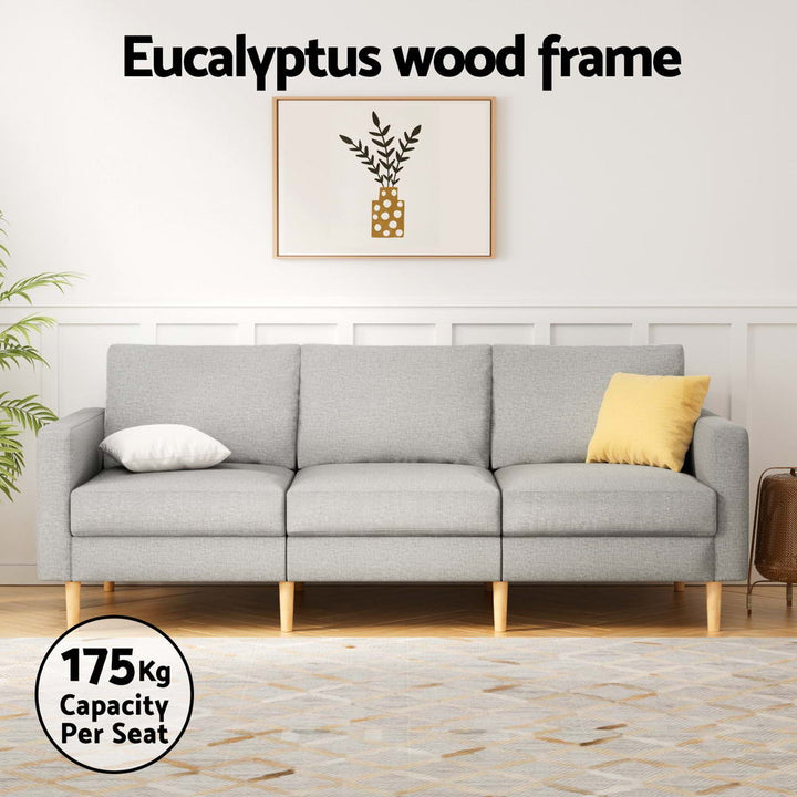 Artiss Sofa 3 Seater Extra Large Linen Fabric Grey - Homecoze