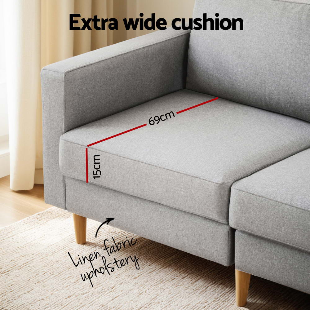Artiss Sofa 3 Seater Extra Large Linen Fabric Grey - Homecoze