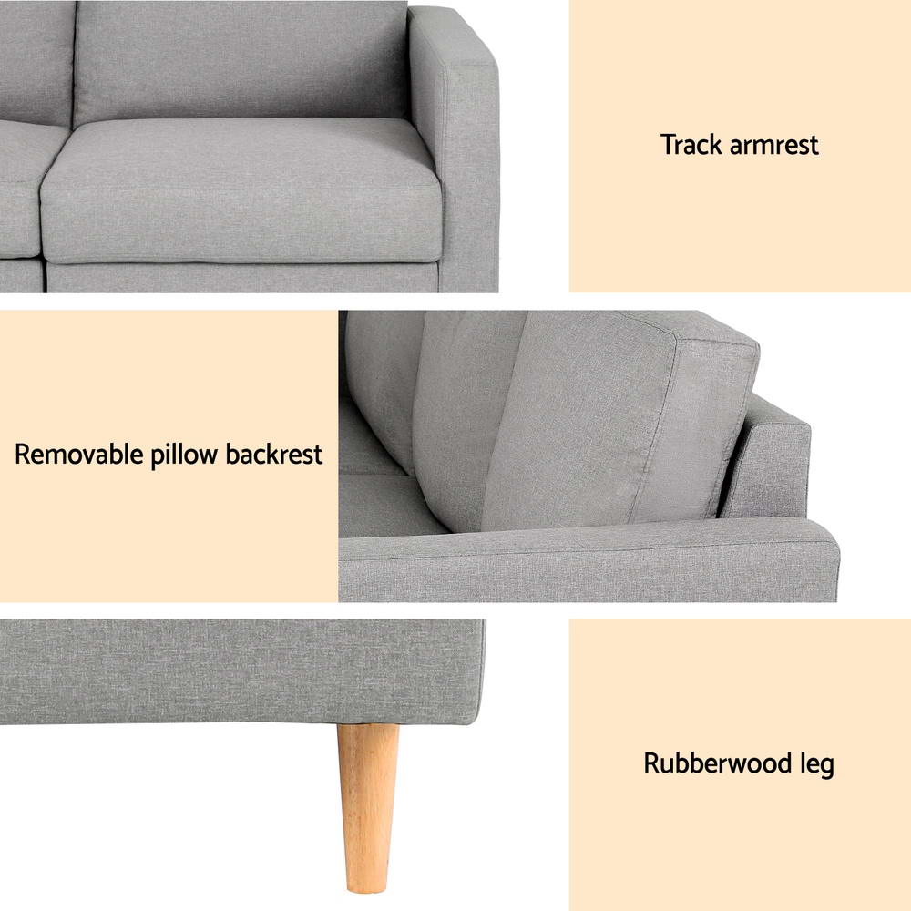 Artiss Sofa 3 Seater Extra Large Linen Fabric Grey - Homecoze