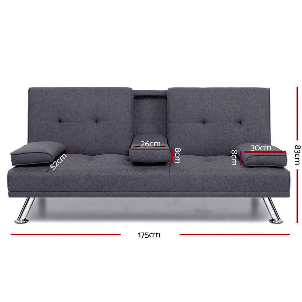 3 Seater Linen Fabric Sofa Bed Futon Lounge - Dark Grey - Homecoze