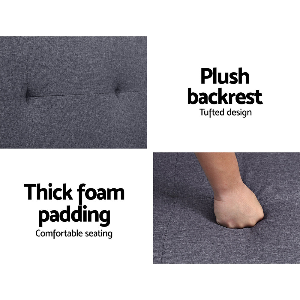 3 Seater Linen Fabric Sofa Bed Futon Lounge - Dark Grey - Homecoze