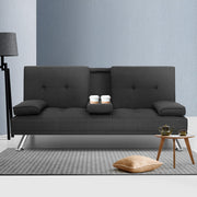 3 Seater Linen Fabric Sofa Bed Futon Lounge - Dark Grey - Homecoze