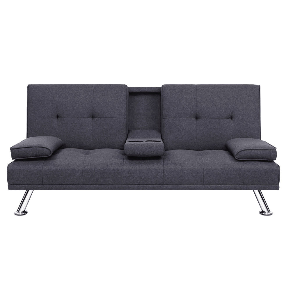 3 Seater Linen Fabric Sofa Bed Futon Lounge - Dark Grey - Homecoze