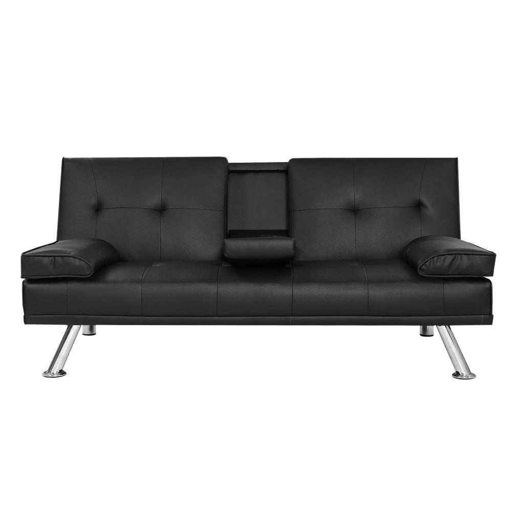 3 Seater PU Leather Sofa Bed Futon Lounge - Black - Homecoze