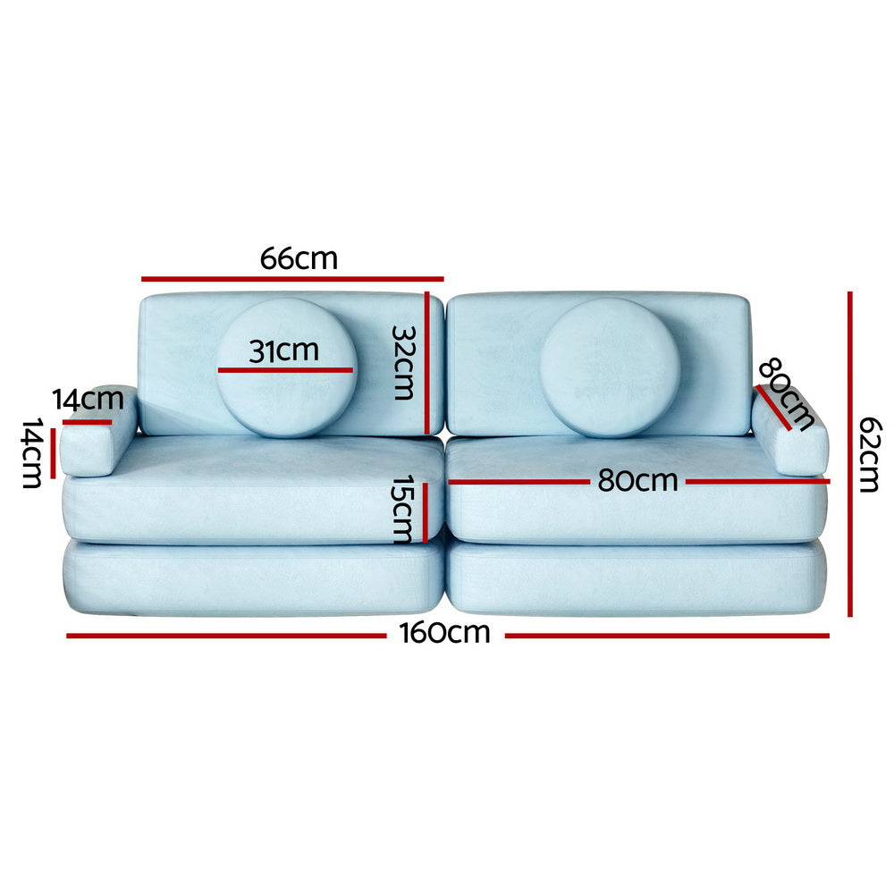 Kids Modular Play Couch Set 160cm - Blue - Homecoze