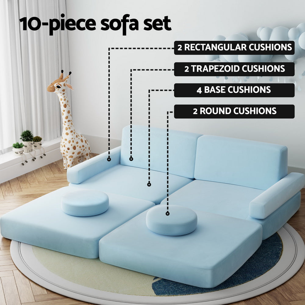 Kids Modular Play Couch Set 160cm - Blue - Homecoze