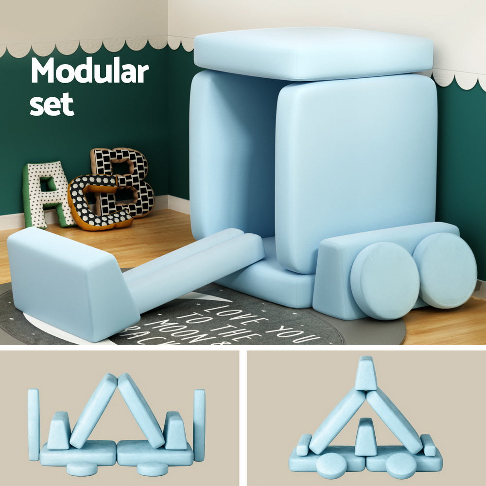 Kids Modular Play Couch Set 160cm - Blue - Homecoze