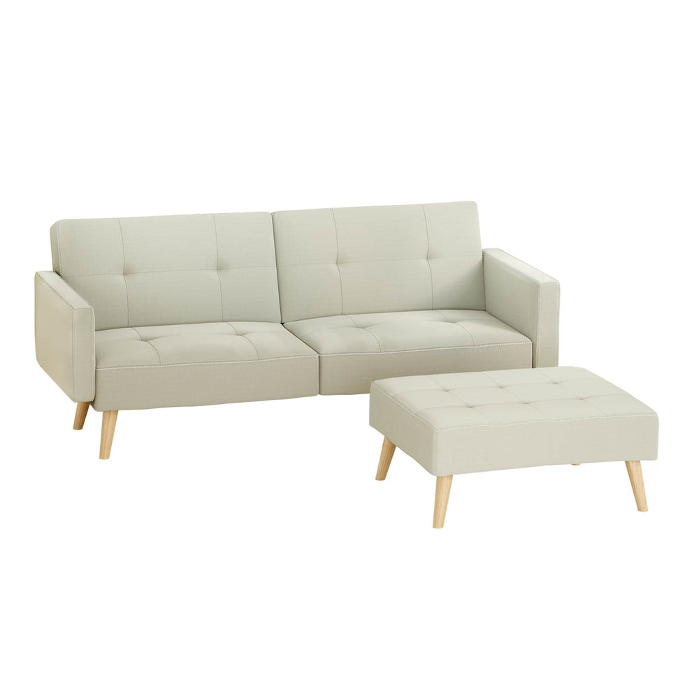 Sofa Bed with Ottoman Faux Linen Fabric 200cm - Beige - Homecoze