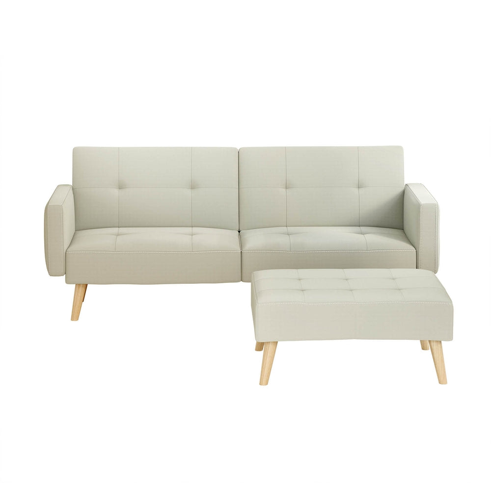 Sofa Bed with Ottoman Faux Linen Fabric 200cm - Beige - Homecoze