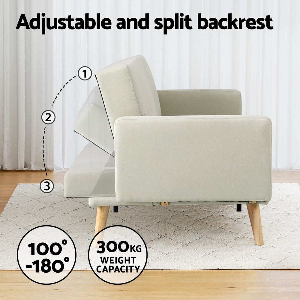 Sofa Bed with Ottoman Faux Linen Fabric 200cm - Beige - Homecoze