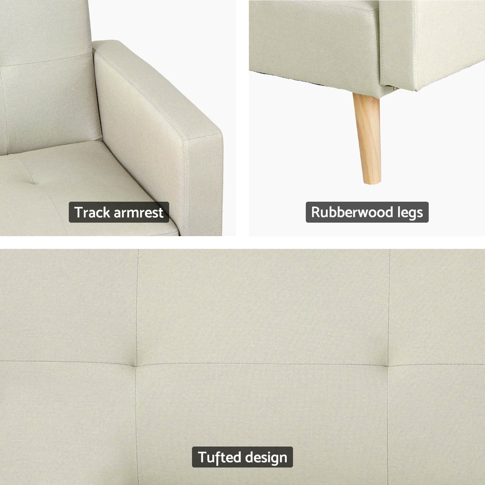 Sofa Bed with Ottoman Faux Linen Fabric 200cm - Beige - Homecoze