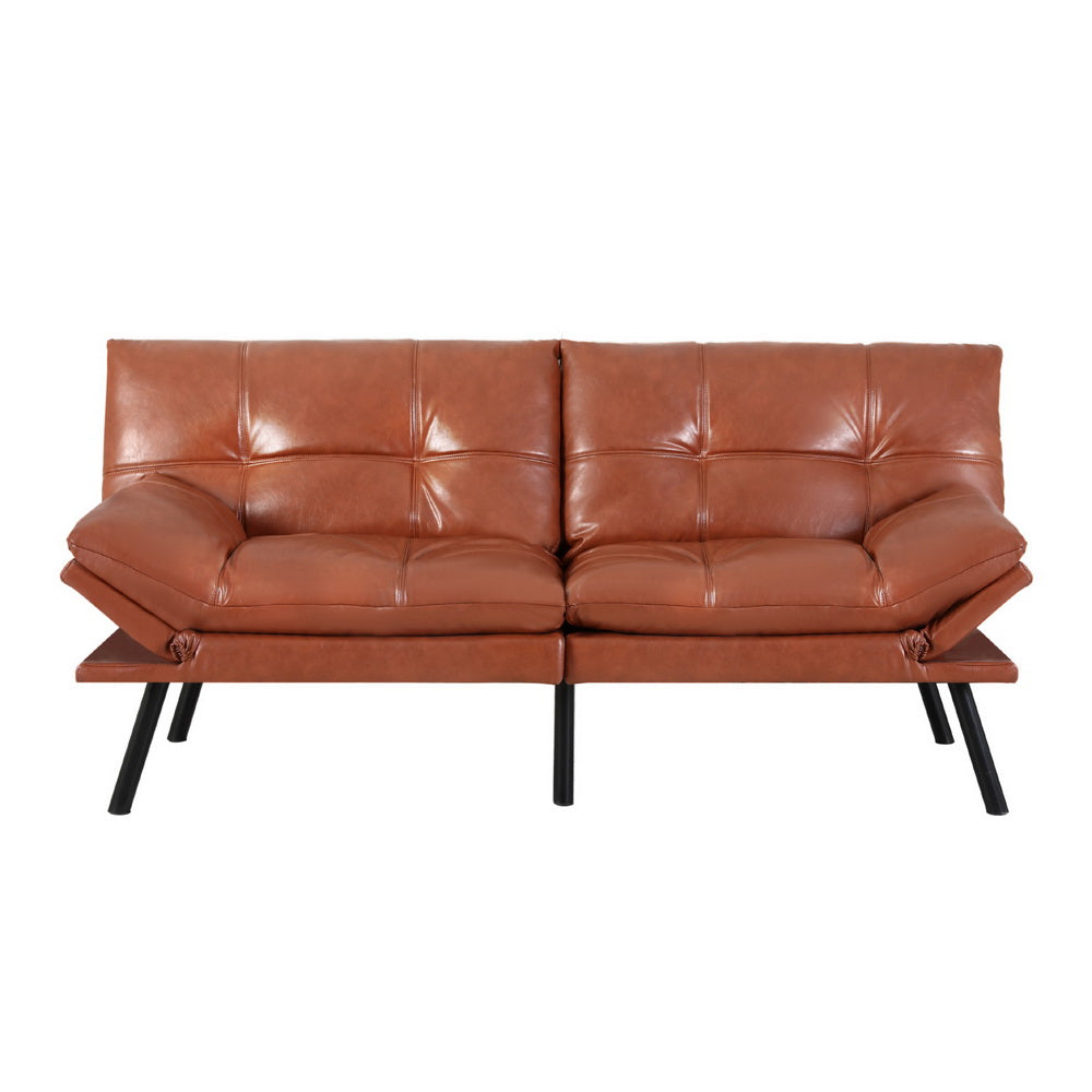 3-Seater PU Leather Sofa Bed - Brown - Homecoze