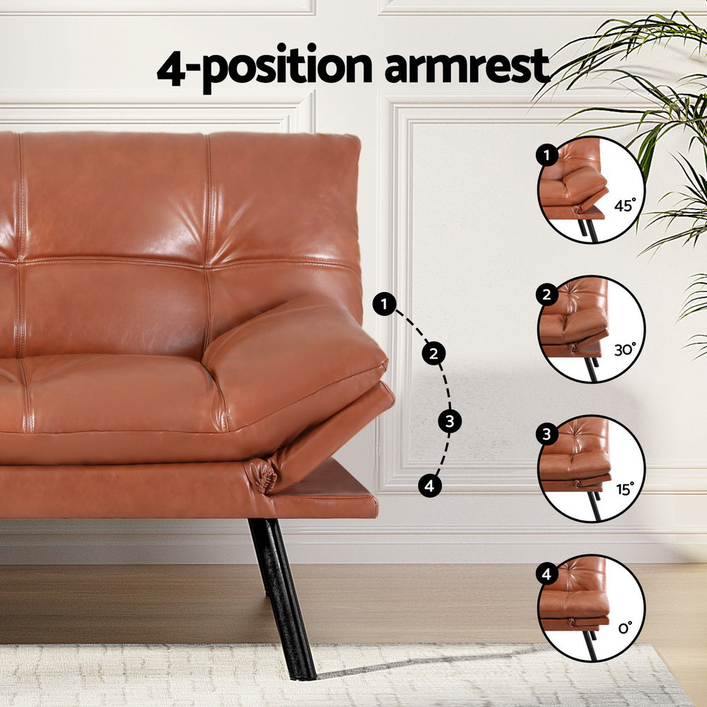 3-Seater PU Leather Sofa Bed - Brown - Homecoze
