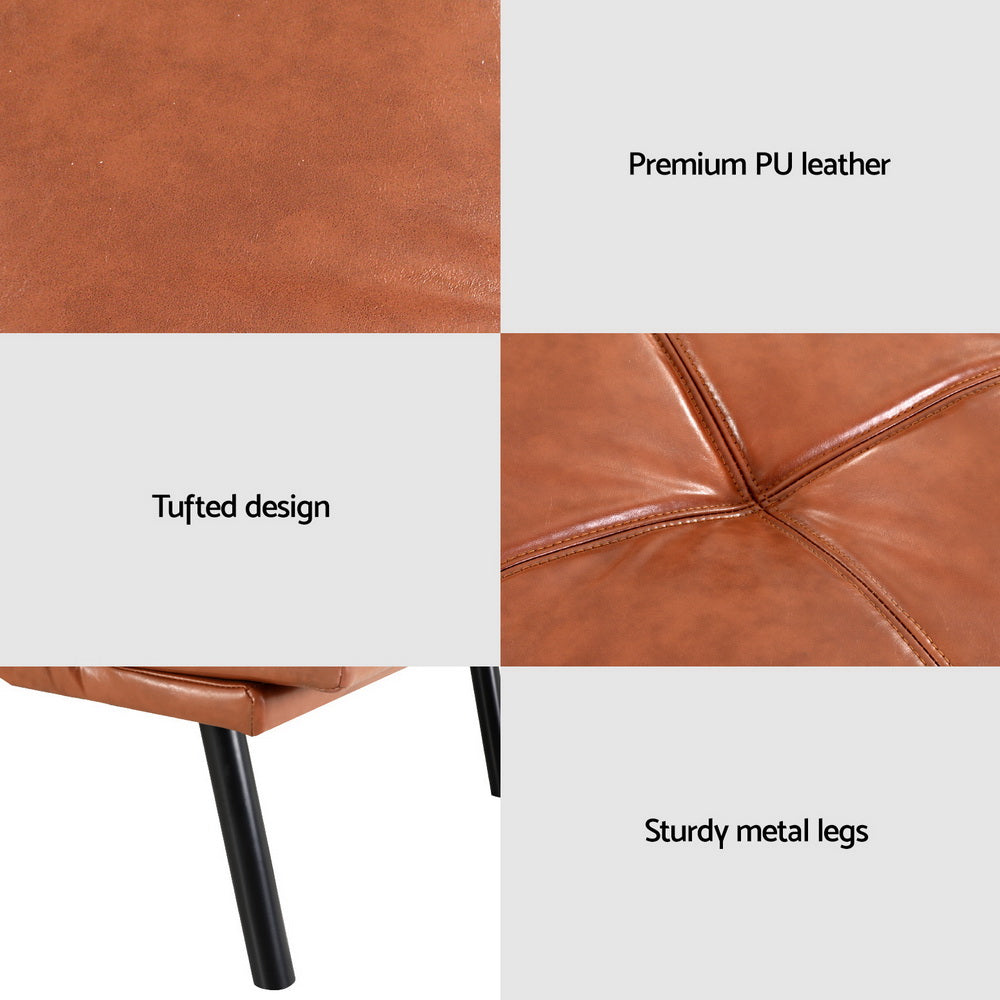 3-Seater PU Leather Sofa Bed - Brown - Homecoze