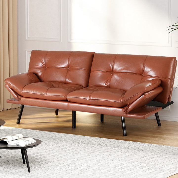 3-Seater PU Leather Sofa Bed - Brown - Homecoze