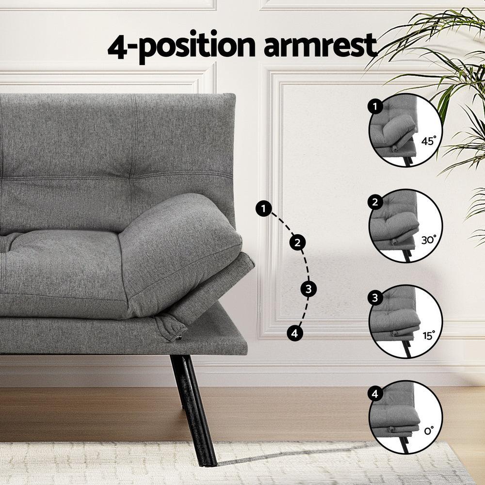 3-Seater Linen Style Fabric Sofa Bed - Grey - Homecoze