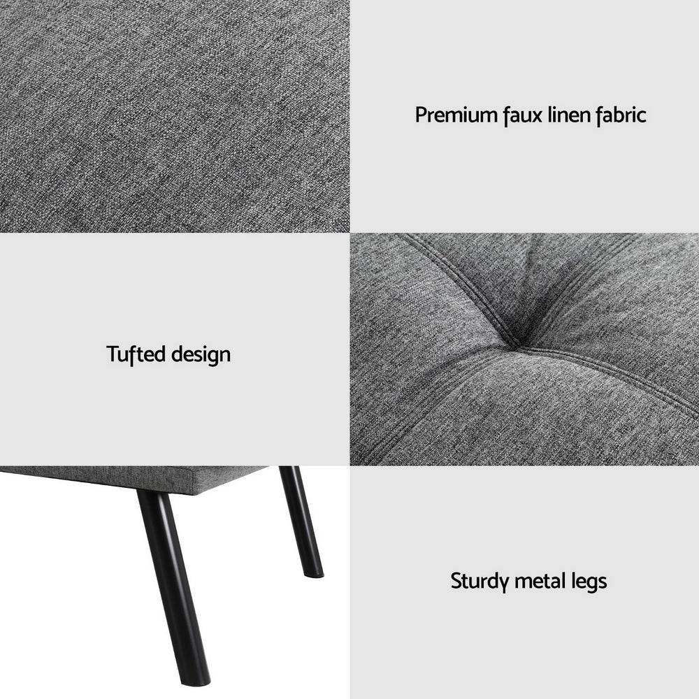 3-Seater Linen Style Fabric Sofa Bed - Grey - Homecoze