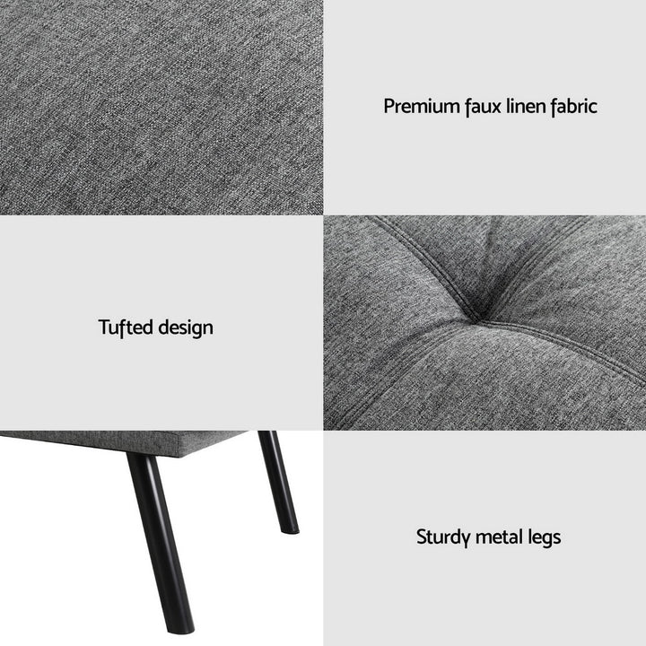 3-Seater Linen Style Fabric Sofa Bed - Grey - Homecoze