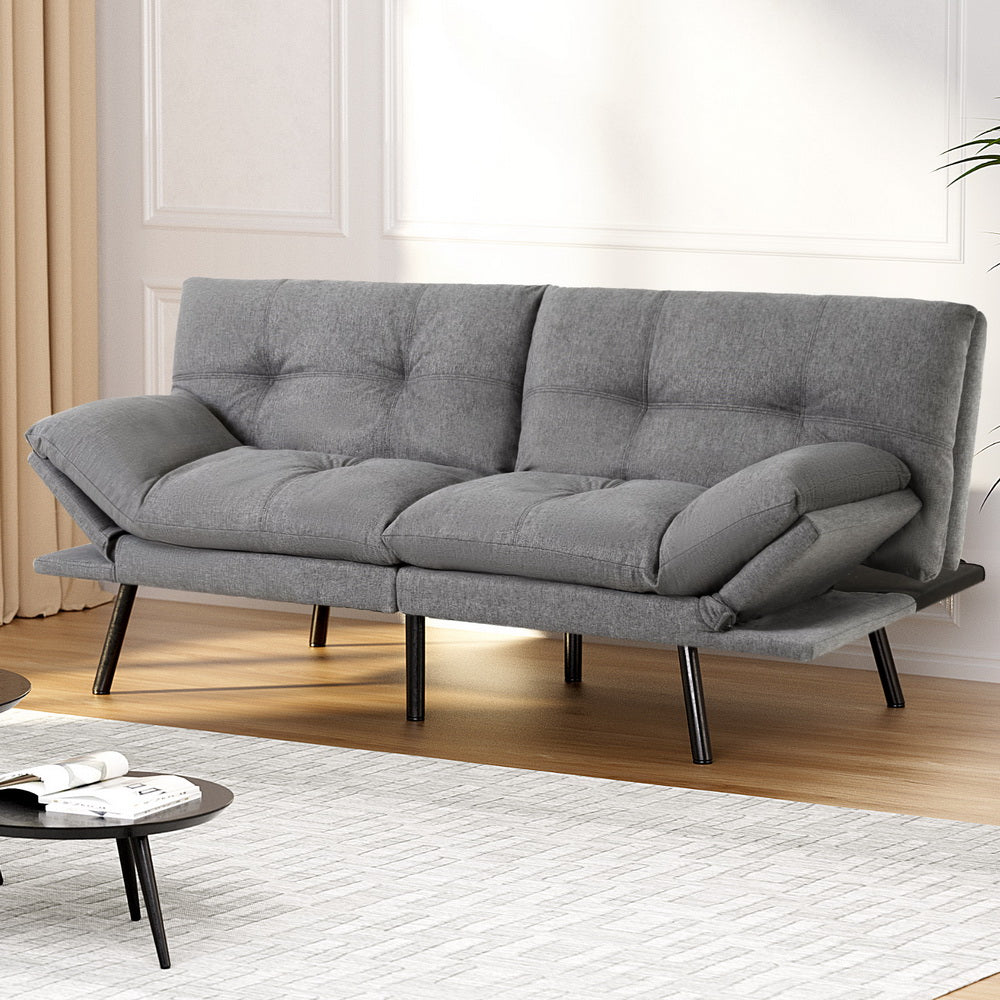 3-Seater Linen Style Fabric Sofa Bed - Grey - Homecoze