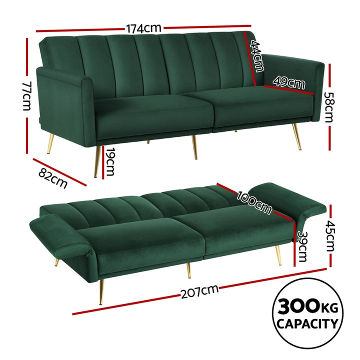 3 Seater Sofa Bed Velvet Lounge - Green - Homecoze