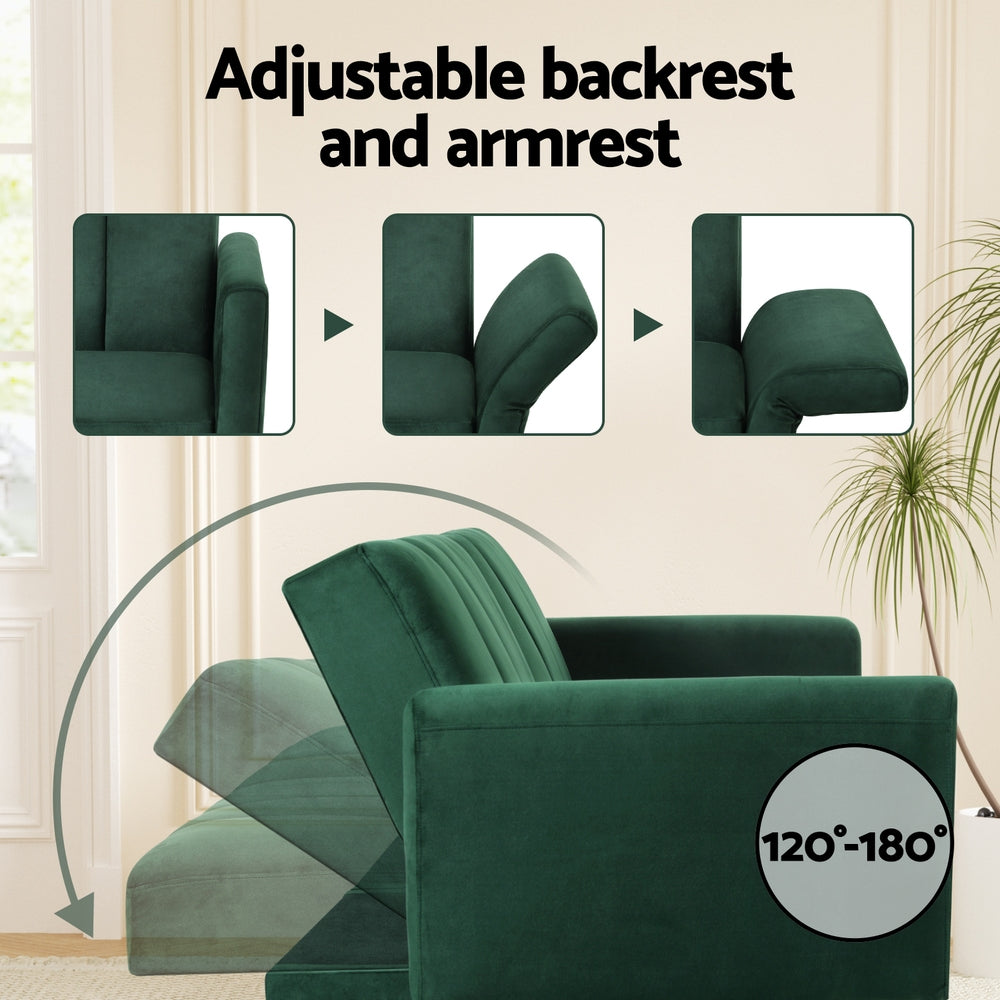 3 Seater Sofa Bed Velvet Lounge - Green - Homecoze