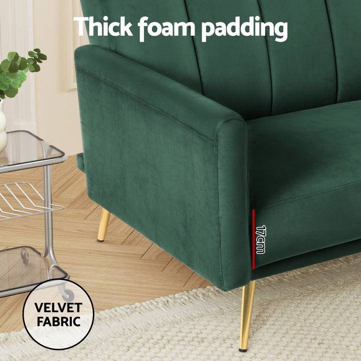3 Seater Sofa Bed Velvet Lounge - Green - Homecoze