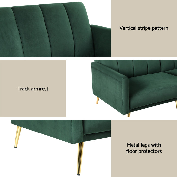 3 Seater Sofa Bed Velvet Lounge - Green - Homecoze