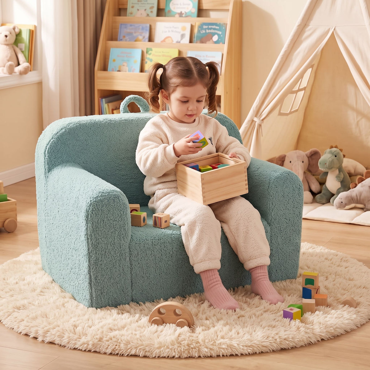Kids Foam Sofa Chair with Carry Handle – Mint Green
