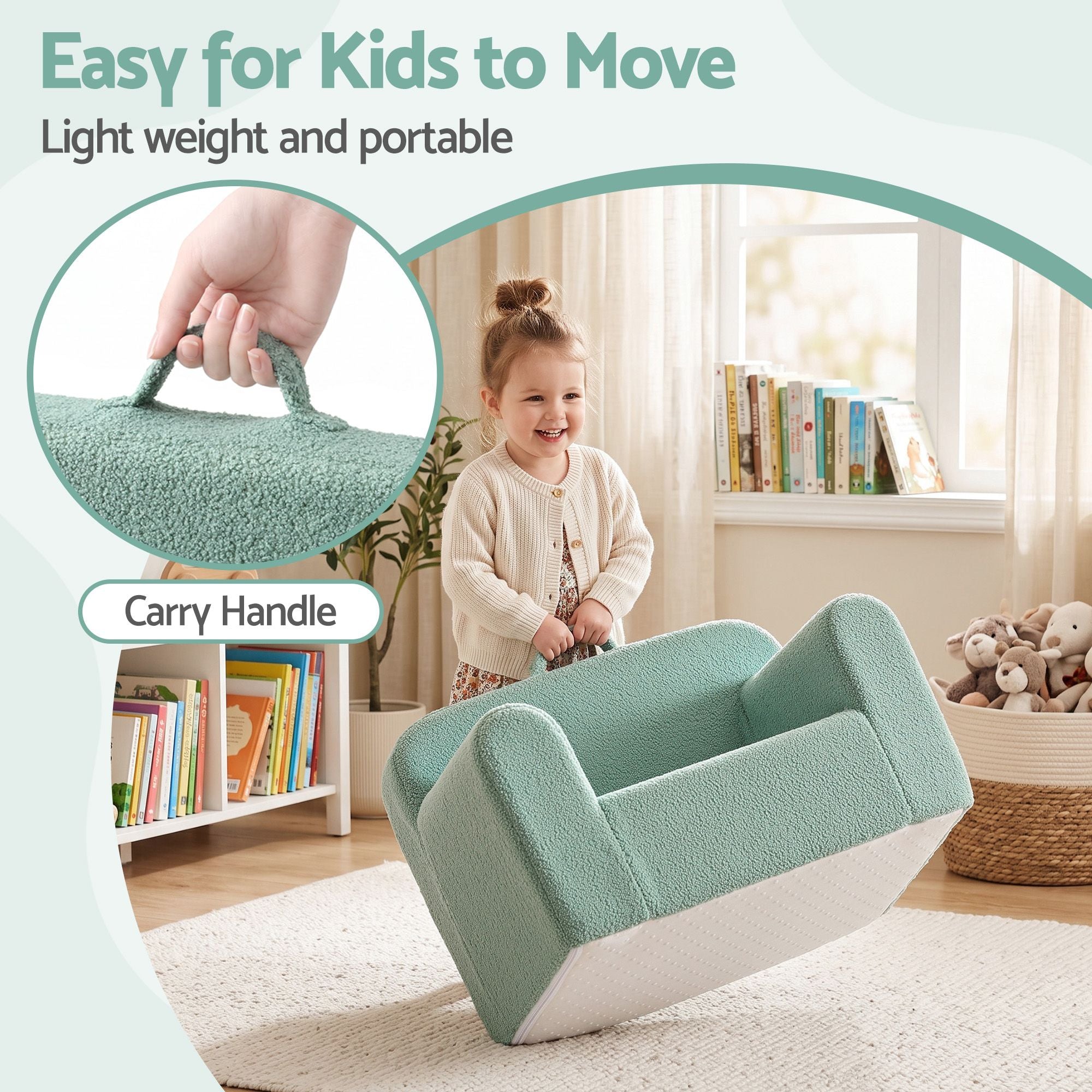 Kids Foam Sofa Chair with Carry Handle – Mint Green