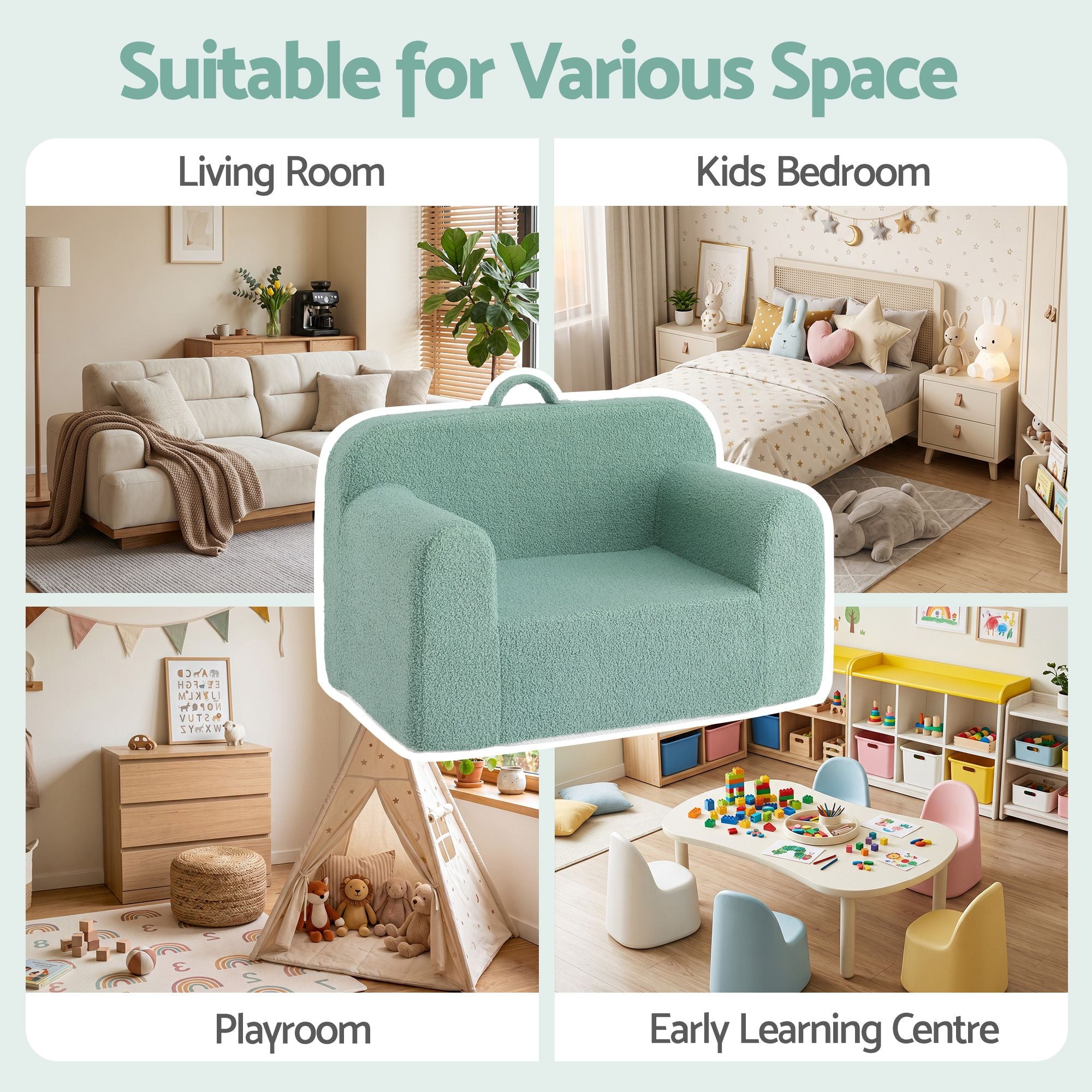 Kids Foam Sofa Chair with Carry Handle – Mint Green