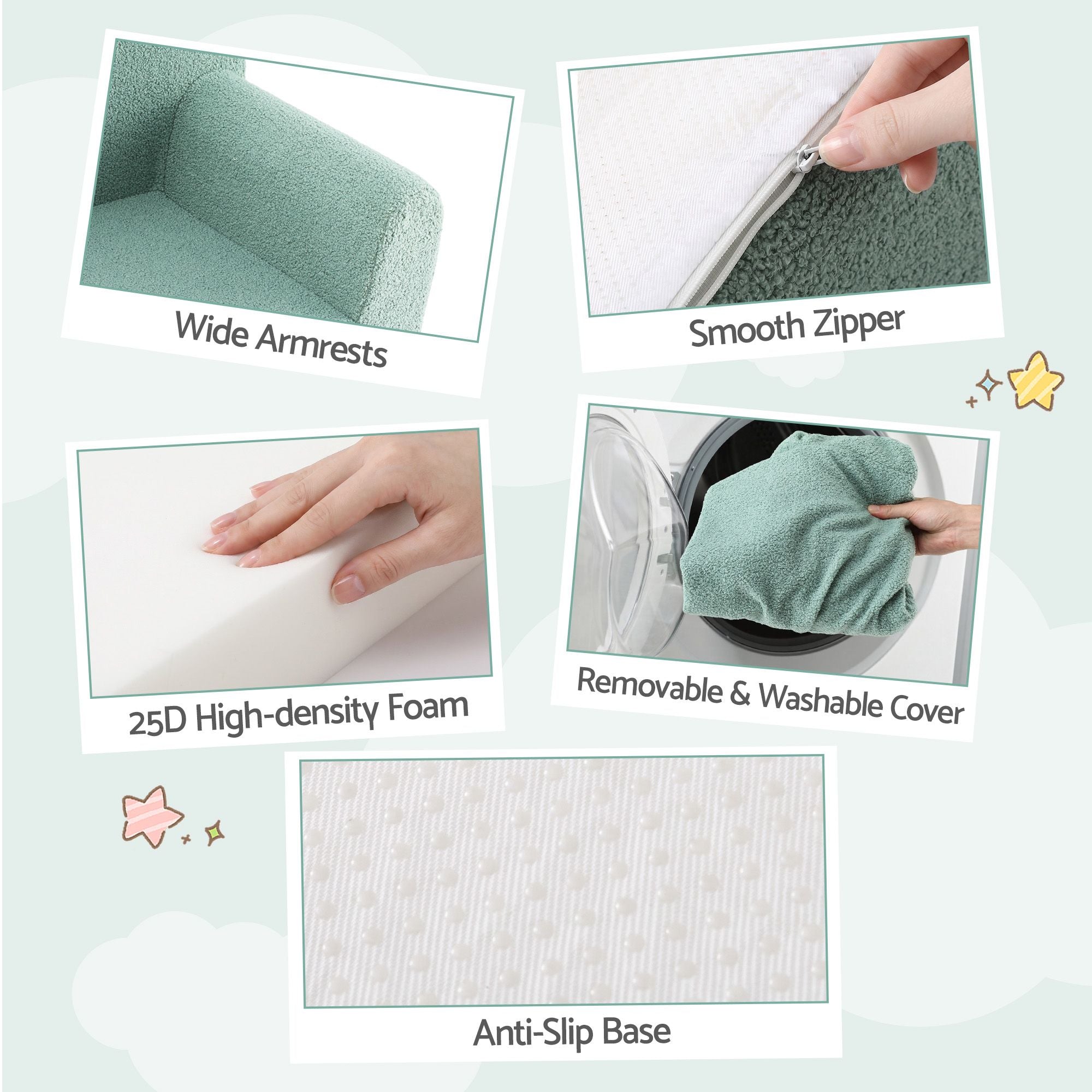 Kids Foam Sofa Chair with Carry Handle – Mint Green