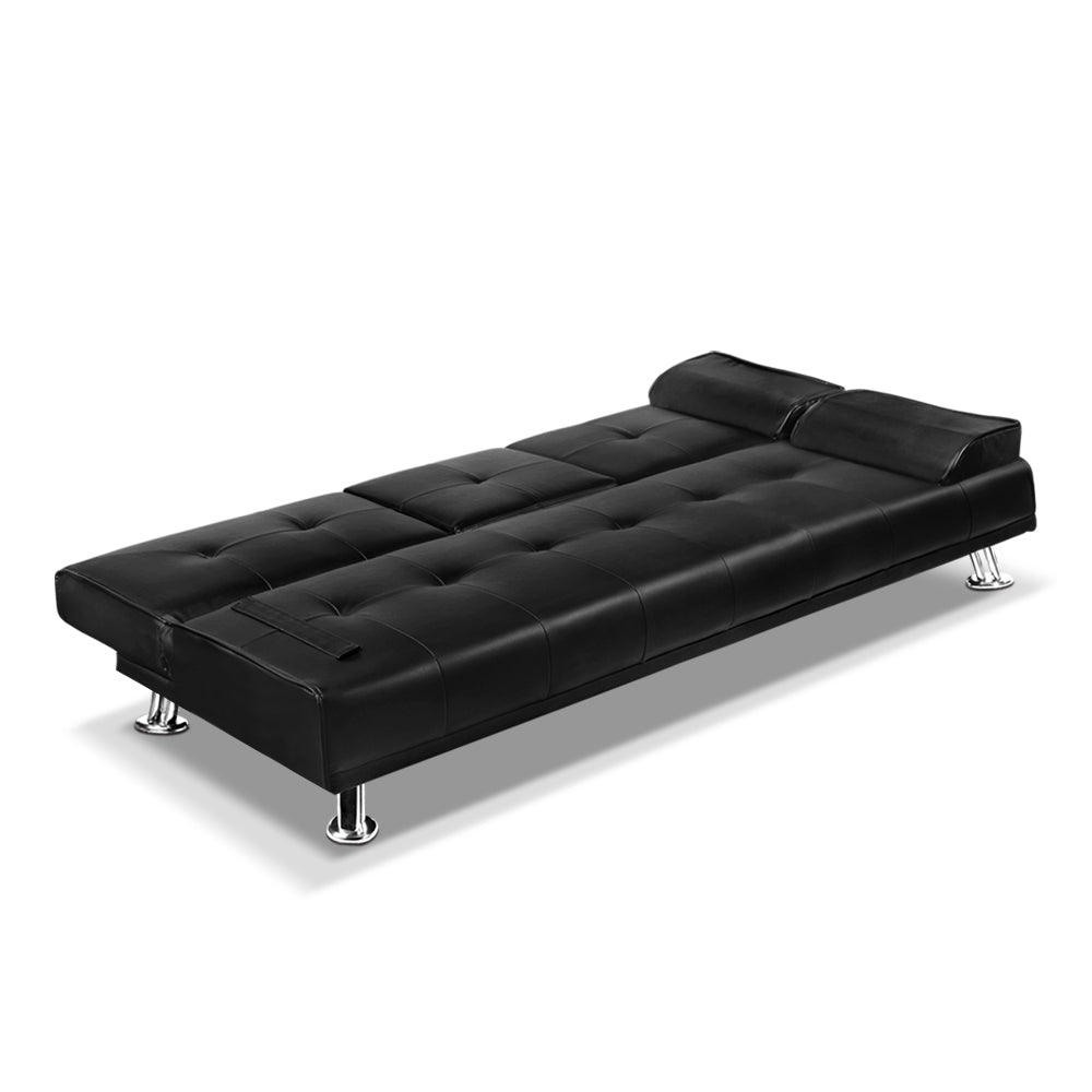 3 Seater PU Leather Sofa Bed - Black - Homecoze