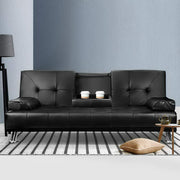 3 Seater PU Leather Sofa Bed - Black - Homecoze