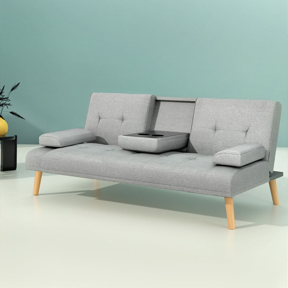 3 Seater Sofa Bed Recliner Futon Lounge Faux Linen Fabric - Grey - Homecoze