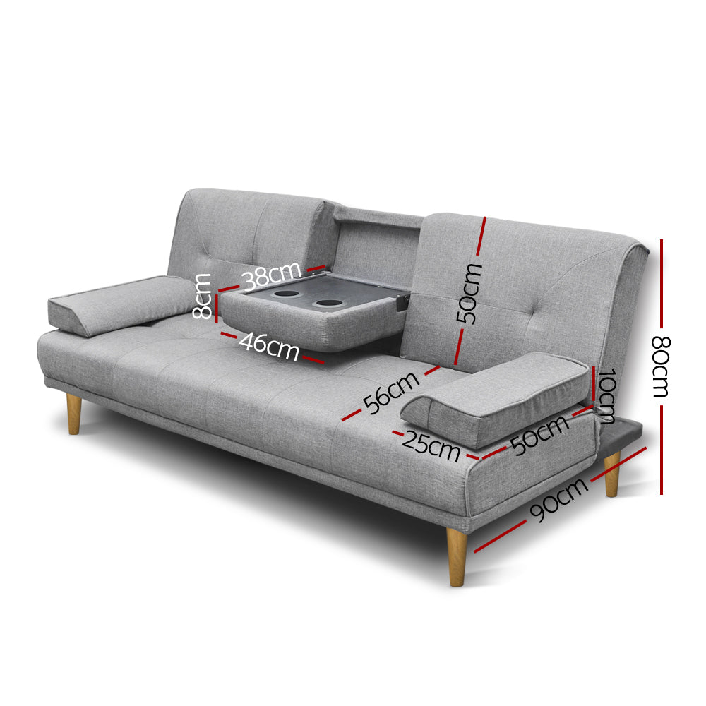 3 Seater Sofa Bed Recliner Futon Lounge Faux Linen Fabric - Grey - Homecoze