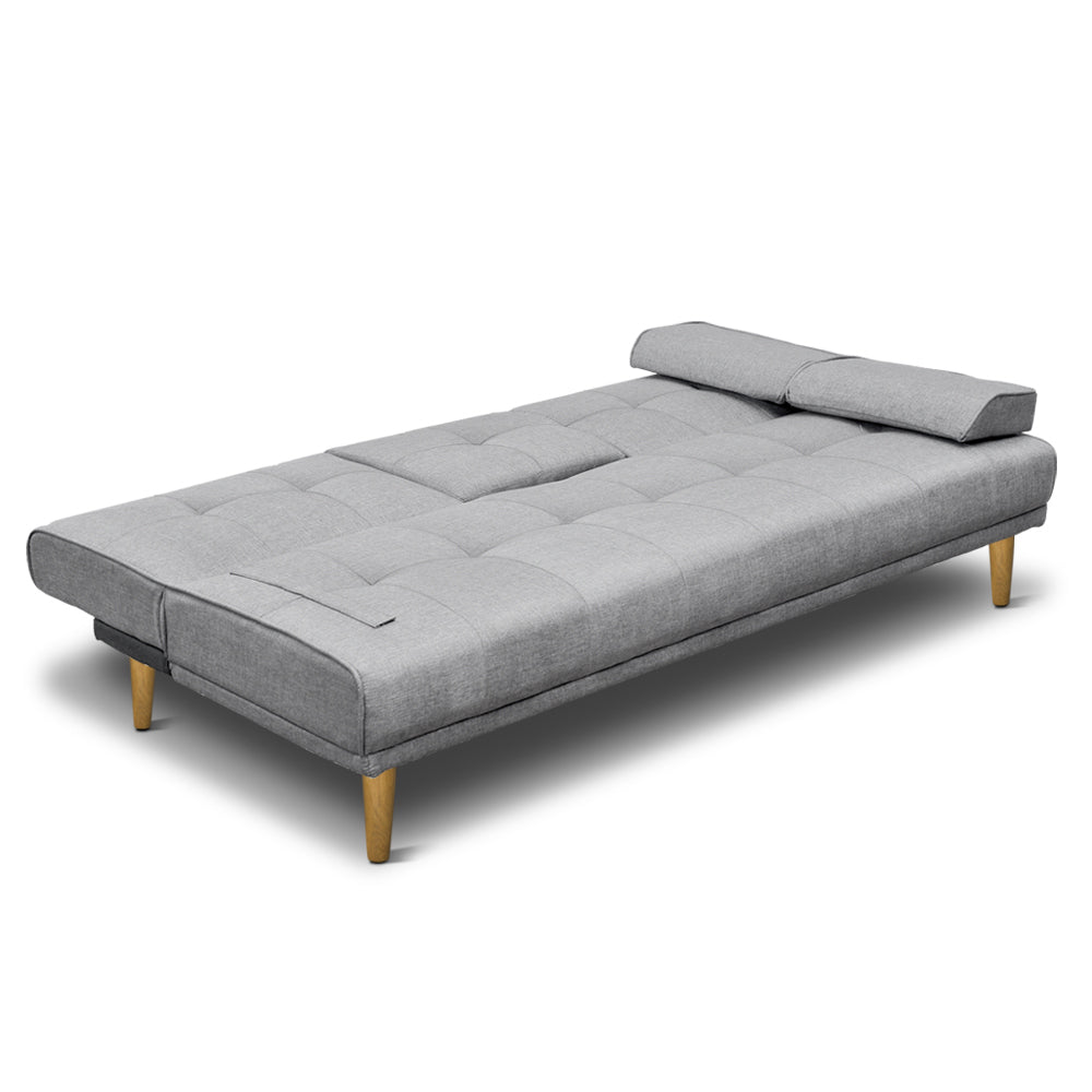 3 Seater Sofa Bed Recliner Futon Lounge Faux Linen Fabric - Grey - Homecoze