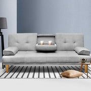 3 Seater Sofa Bed Recliner Futon Lounge Faux Linen Fabric - Grey - Homecoze