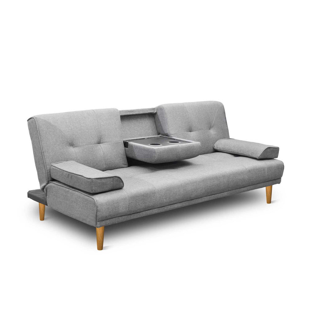3 Seater Sofa Bed Recliner Futon Lounge Faux Linen Fabric - Grey - Homecoze