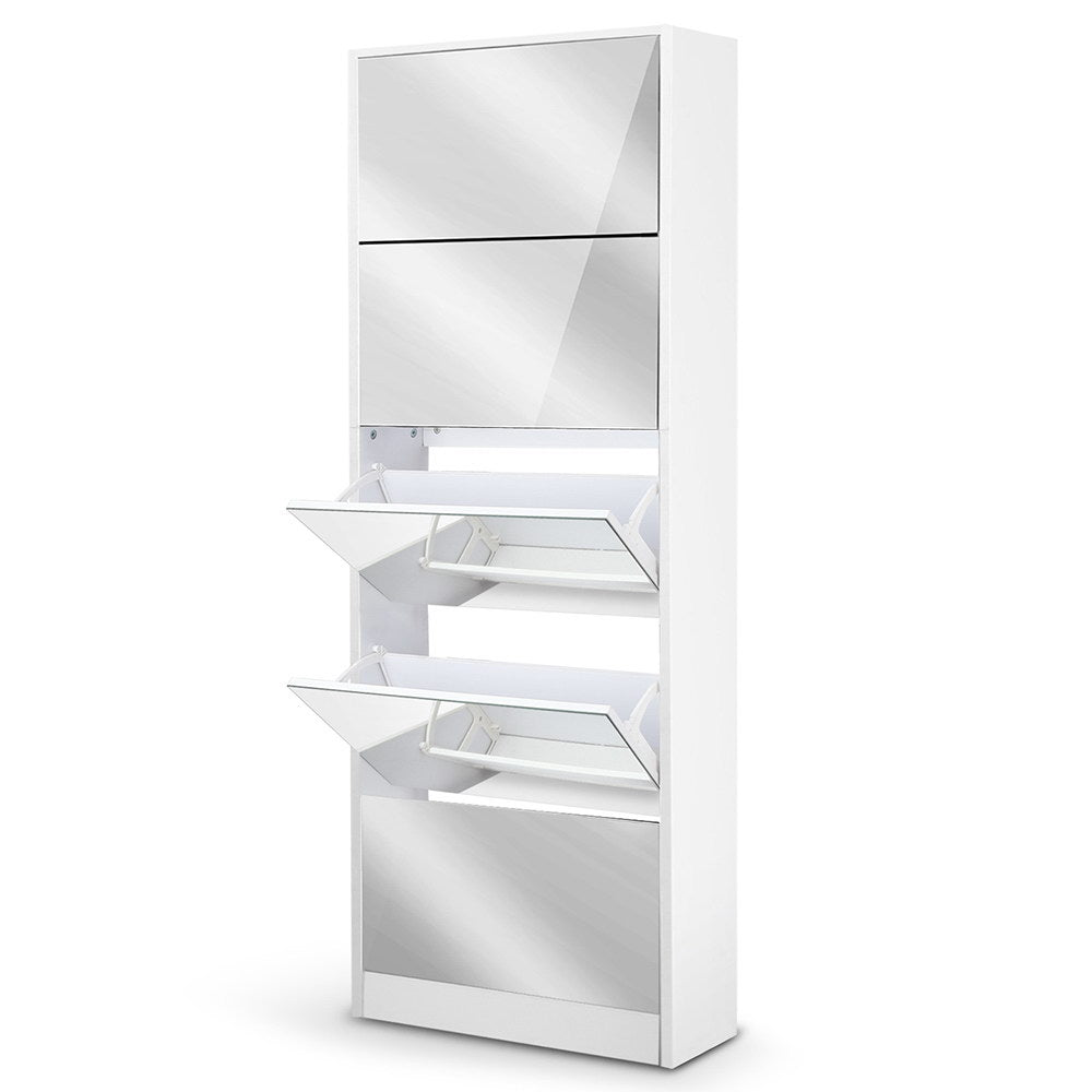 5 Drawer Mirrored Wooden Shoe Cabinet - White - Homecoze