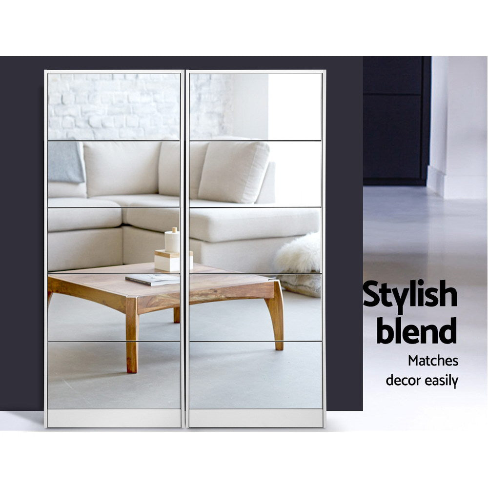 5 Drawer Mirrored Wooden Shoe Cabinet - White - Homecoze