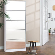 5 Drawer Mirrored Wooden Shoe Cabinet - White - Homecoze