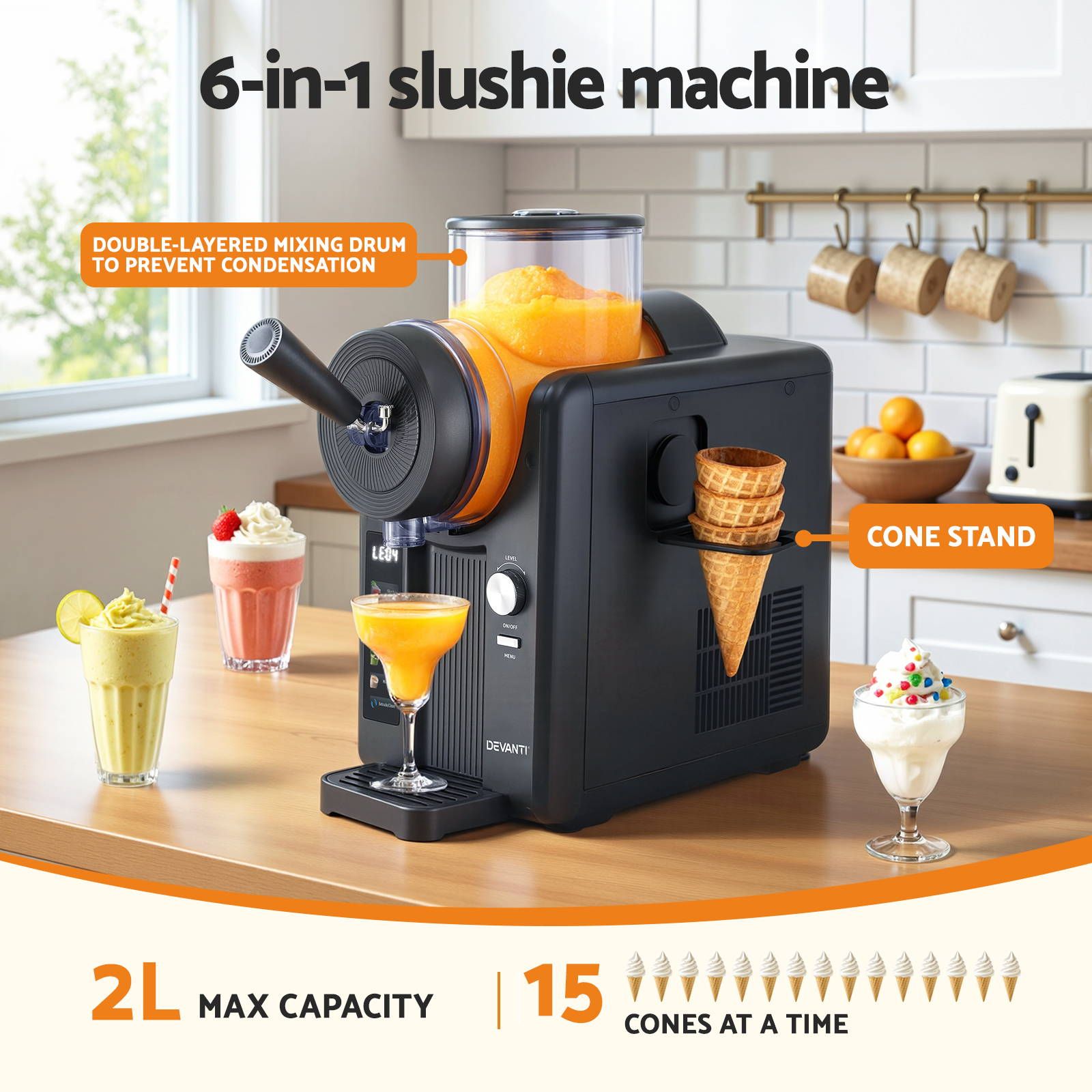 3-in-1 Slushie Machine & Ice Cream Maker 2L - Black