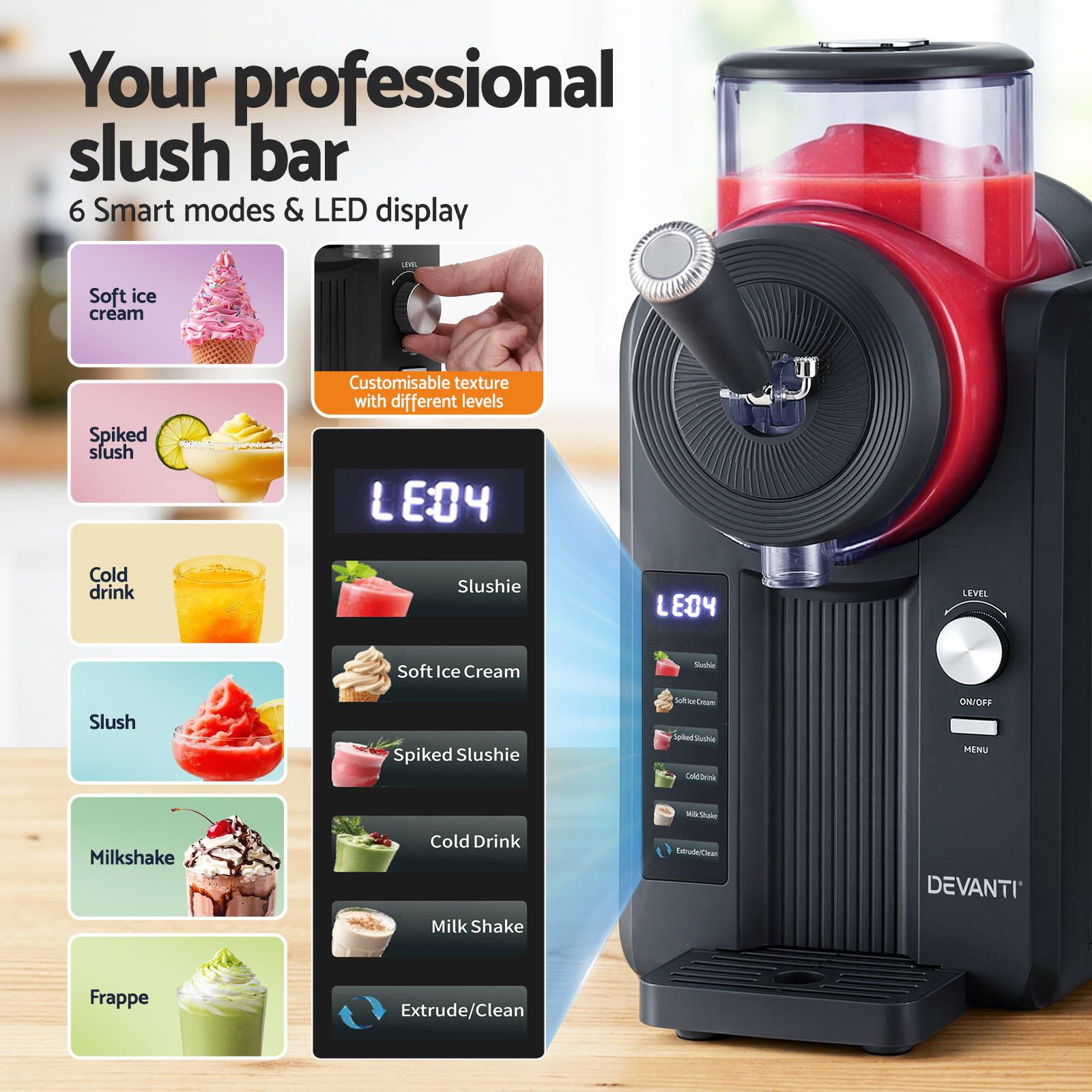 3-in-1 Slushie Machine & Ice Cream Maker 2L - Black