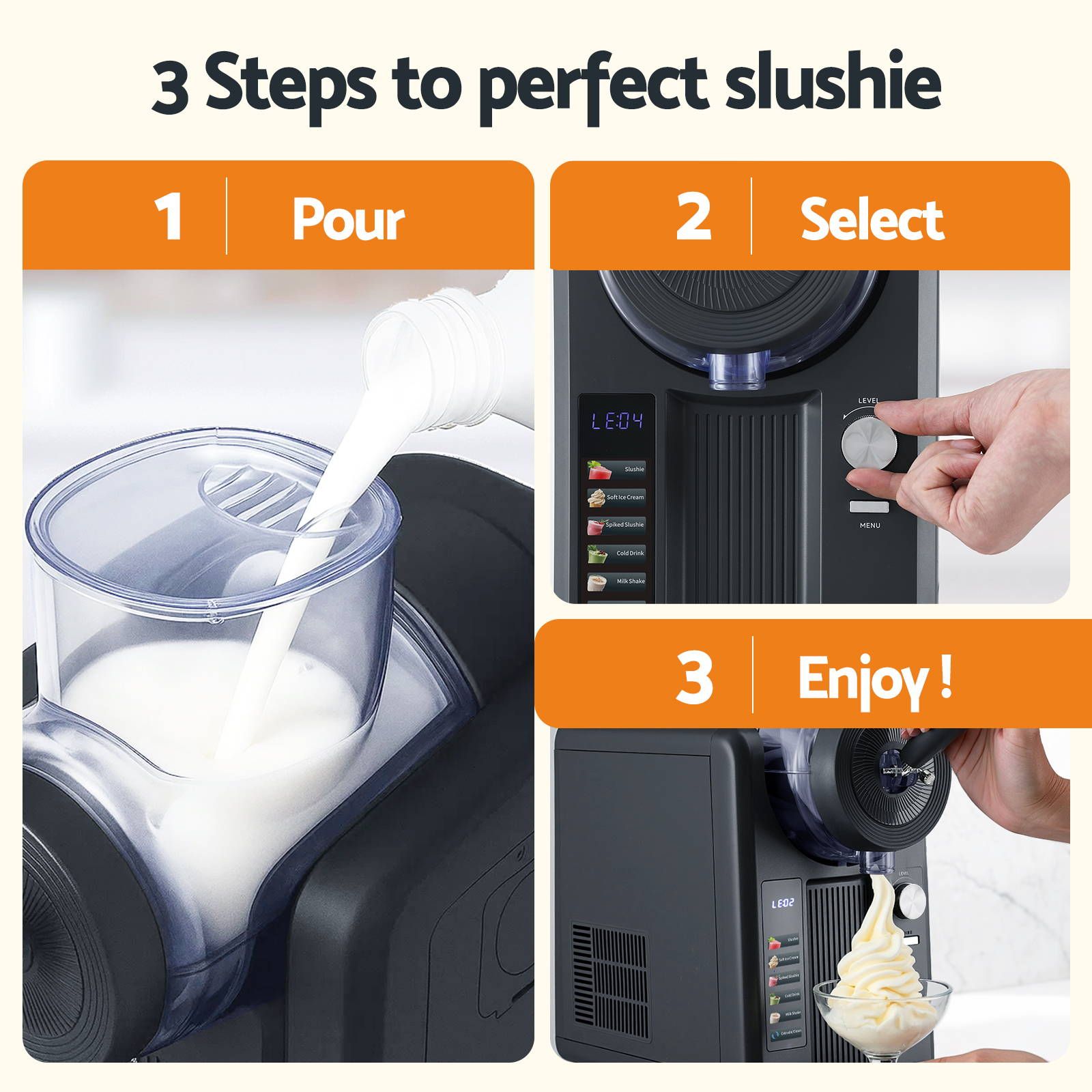 3-in-1 Slushie Machine & Ice Cream Maker 2L - Black