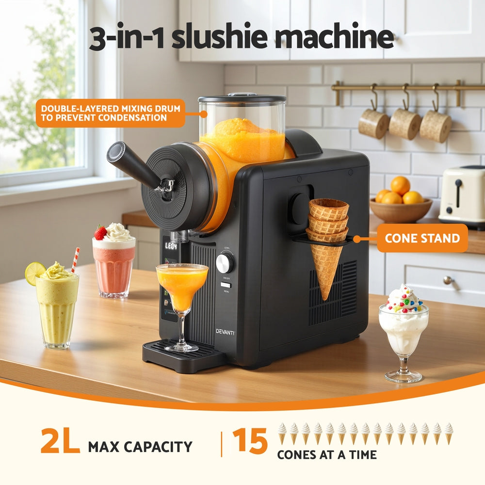 3-in-1 Slushie & Ice Cream Maker 2L - Black - Homecoze