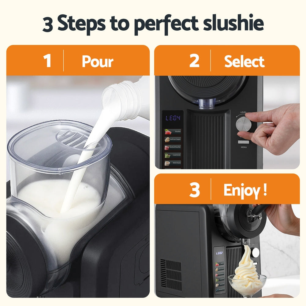 3-in-1 Slushie & Ice Cream Maker 2L - Black - Homecoze