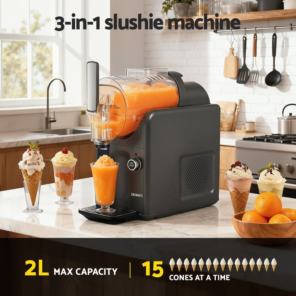 3-in-1 Slushie & Ice Cream Maker 2L - Grey - Homecoze