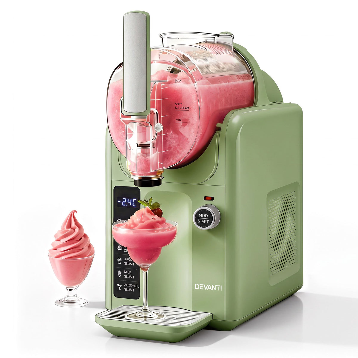 Devanti 5in1 Slushie Machine Ice Cream Maker 2L Sage Green - Homecoze