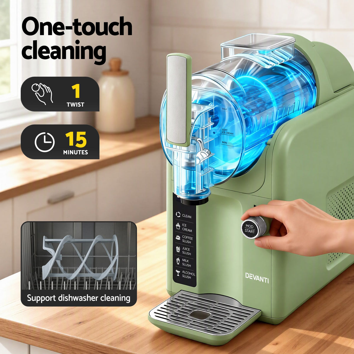 Devanti 5in1 Slushie Machine Ice Cream Maker 2L Sage Green - Homecoze