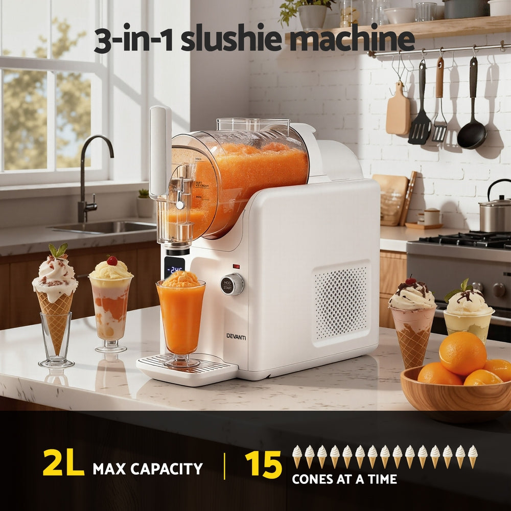 3-in-1 Slushie & Ice Cream Maker 2L - White - Homecoze